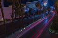 Night view of Las Vegas cityscape with gorgeous defocused light tracers of cars on Strip Road. Nevada. Las Vegas.