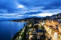 Night view of Le Montreux Palace Hotel & 2m2c Royalty Free Stock Photo