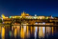 Night View of the Lesser Town Mala Strana district and Prague castle, the largest coherent castle complex in the world, with