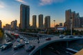 Night view of Liaoning industrial exhibition hall and overpass