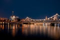 Night view of Liberation Bridge by the Haihe River in Century Bell Square, Tianjin, China