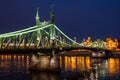 Night view of the Liberty Bridge over Danube river in Budapest, Hungary Royalty Free Stock Photo