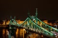 Night view of the Liberty Bridge over Danube river in Budapest, Hungary Royalty Free Stock Photo