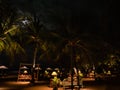 Night view of a lighted outdoor restaurant in Bali at night