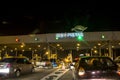 Night view of the line of cars for toll payment on a highway managed by the concessionaire Eco Pistas,