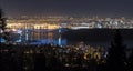 Night view of Lions Gate Bridge, Vancouver downtown, and Lower M Royalty Free Stock Photo