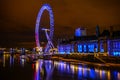 Night View of The London Eye by River Thames in Long Exposure - London, UK Royalty Free Stock Photo