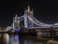 Night view of London part of the capital of Great Britain with the River Thames and the famous Tower Bridge Royalty Free Stock Photo