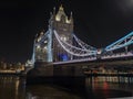 Night view of London part of the capital of Great Britain with the River Thames and the famous Tower Bridge Royalty Free Stock Photo