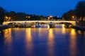 Night view of Louis-Philippe bridge across Seine river , Paris, France. Royalty Free Stock Photo