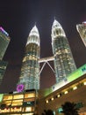 Night view from low angel of Petronas Twin Towers