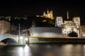 Night view of Lyon with the The La Fourviere Church Royalty Free Stock Photo