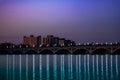 Night view of MacArthur bridge over Detroit river Royalty Free Stock Photo