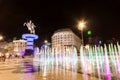 Night view of the macedonia square dominated by statue of alexander the great in skopje