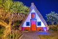 Night view of Madeira island rural traditional house sunset village landscape, Portugal. City of Santana Royalty Free Stock Photo