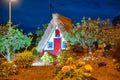 Night view of Madeira island rural traditional house sunset village landscape, Portugal. City of Santana Royalty Free Stock Photo