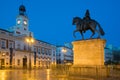 Night view in Madrid Puerta del Sol square Km 0 in Madrid, Spain Royalty Free Stock Photo