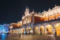 Night view of Main Market Square and Sukiennice in Krakow. Krakow is one of the most beautiful Royalty Free Stock Photo