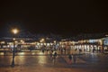 The night view of Main Square of Cusco area, Peru. Many tourists are taking walks or shopping there.