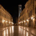 Night view on the main street Stradun in Old town of Dubrovnik Royalty Free Stock Photo