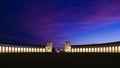 Night view of the majestic and imposing columned facade Barchessa or barn wing of Villa Manin