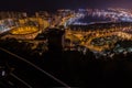 Night view of Malaga with Port and Placa de Torros from castle Royalty Free Stock Photo