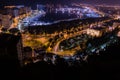 Night view of Malaga with Port and Placa de Torros from castle Royalty Free Stock Photo