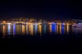 Night view of Mali LoÃÂ¡inj harbor and marina in medieval old town Mali LoÃÂ¡inj. Mooring luxury yachts, boats and other vessels on Royalty Free Stock Photo