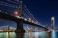 Night view of the Manhattan Bridge from Brooklyn Main Street Park. New York City, NY, USA Royalty Free Stock Photo