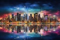 Night view of Manhattan, New York City, United States of America, Panoramic view on Manhattan at night, New York, USA, AI