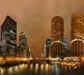 Night view of Marina City with river scene Royalty Free Stock Photo