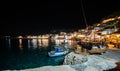 Night view of Matala village restaurants in Crete, Greece