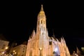 Night view of Matthias Church, a Catholic church located in the Holy Trinity Square, Buda`s Castle District, Budapest, Hungary Royalty Free Stock Photo