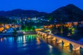 Night view of Mehmed Pasa Sokolovic Bridge in Visegrad, Bosnia a