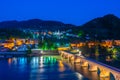 Night view of Mehmed Pasa Sokolovic Bridge in Visegrad, Bosnia a