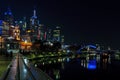 Night view of the Melbourne skyline across the Yarra River Royalty Free Stock Photo