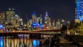 Night view of the Melbourne skyline across Yarra River Royalty Free Stock Photo