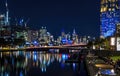 Night view of the Melbourne skyline across Yarra River Royalty Free Stock Photo