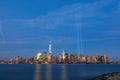 Night view of the 911 memorial light and the New York City skyline Royalty Free Stock Photo