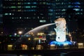 Night View of Merlion in Singapore