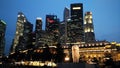 Night view of Merlion statue, landmark of Singapore