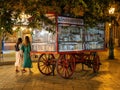 Night view of Mobile Book Cart in Budapest Hungary