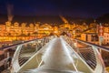 Night view of modern bridge to mountain village Royalty Free Stock Photo