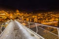 Night view of modern bridge to mountain village Royalty Free Stock Photo