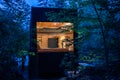 Night view of Modern cabins in a forest Royalty Free Stock Photo