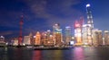 Night view of the modern Pudong skyline across the Bund in Shanghai, China. Shanghai is the largest Chinese city Royalty Free Stock Photo