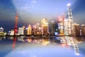 Night view of the modern Pudong skyline across the Bund in Shanghai, China. Shanghai is the largest Chinese city Royalty Free Stock Photo