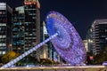 Night view of modern skylines and lankmark statue at the century square in the Pudong, Shanghai, China