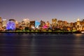 Night view of the Montreal city skyline, city hall with St Lawrence river Royalty Free Stock Photo