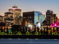 Night view of the Montreal city skyline, city hall with St Lawrence river Royalty Free Stock Photo